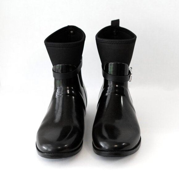 EUC! MICHAEL KORS CHARM STRETCH RAIN BOOTS SZ 10 BLACK - Picture 2 of 8